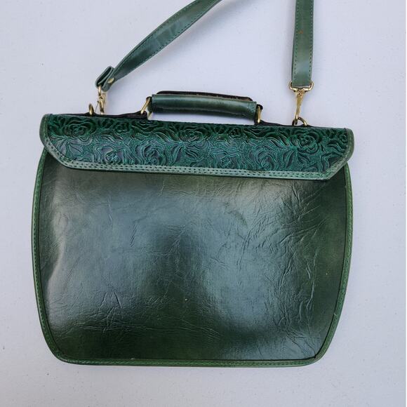Dina Jordan Tooled Leather Shoulder Bag Sea Green Floral Metal Hardware VTG - Picture 3 of 8